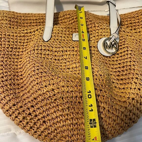 Michael Kors Naomi large tan straw crochet tote bag white leather flop &… - Picture 10 of 13